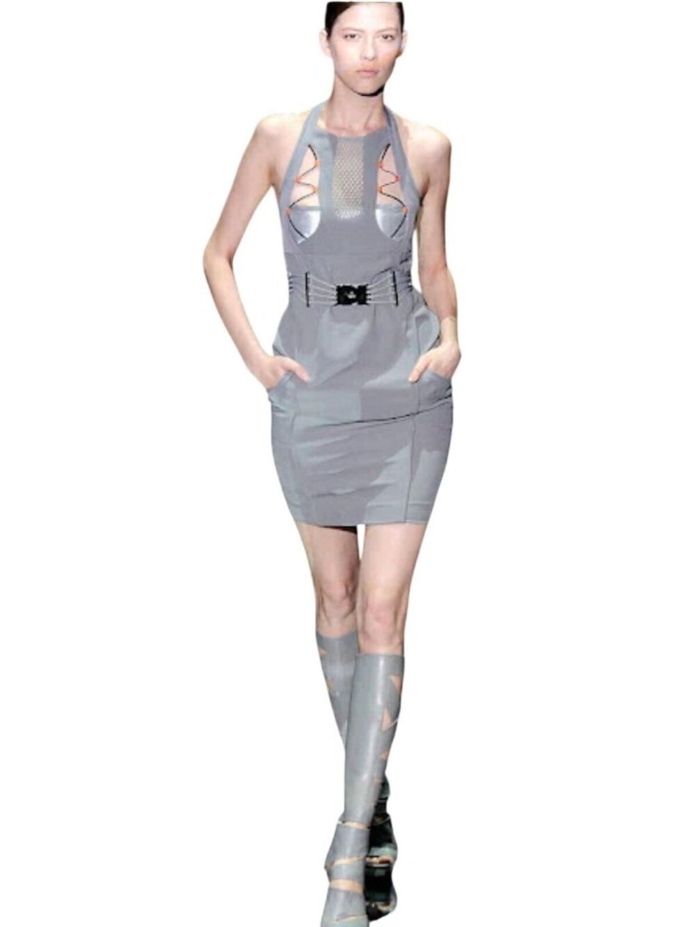 Gucci Vintage Runway S/S 2010 Sci-Fi Halter Mini Dress S IT 40 Grey MSRP $2150